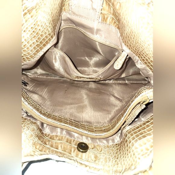 Vintage Jessica Simpson Beige Faux Crocodile Shoulder Bag 15"X10"X4" - Picture 7 of 10